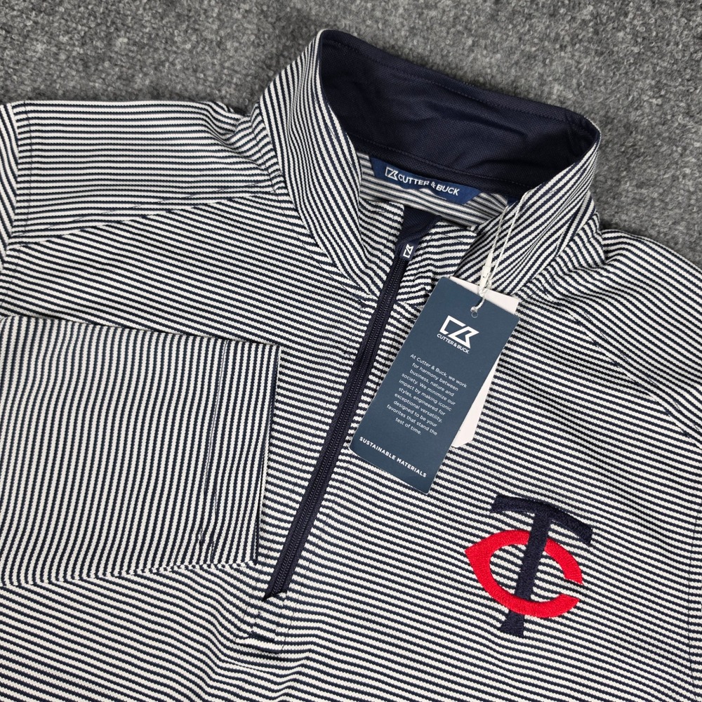 Minnesota Twins Cutter & Buck Quarter Zip Mens S Virtue Eco Micro Stripe NWT